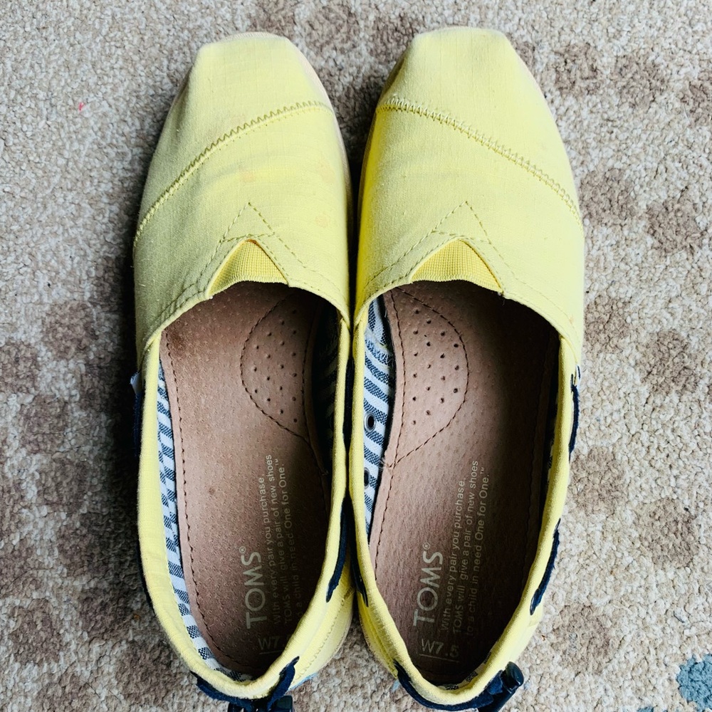 TOMS Vibrant Yellow and Navy Striped Shoes